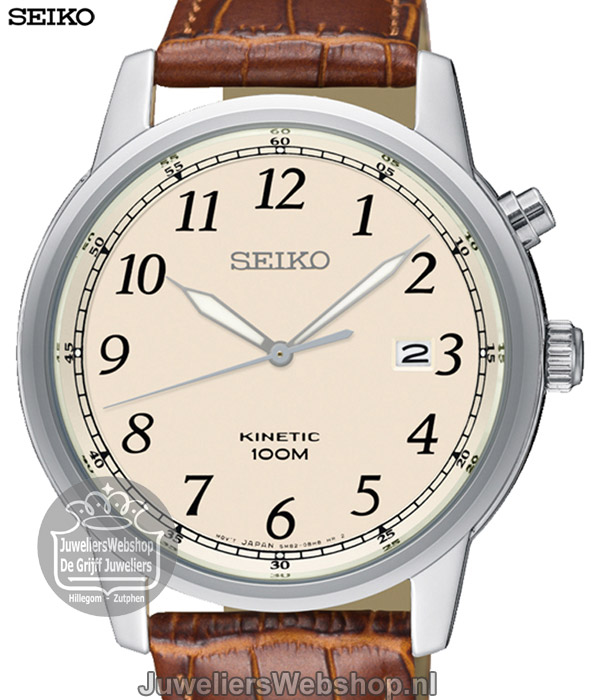 Zeggen oud inhoud Seiko SKA779P1 Kinetic Horloge met beige wijzerplaat