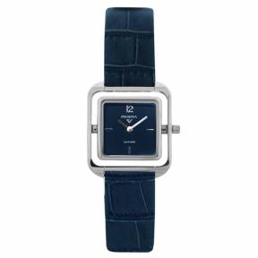 Prisma Dameshorloge Anna Square P.2411 saffier Blauw leer
