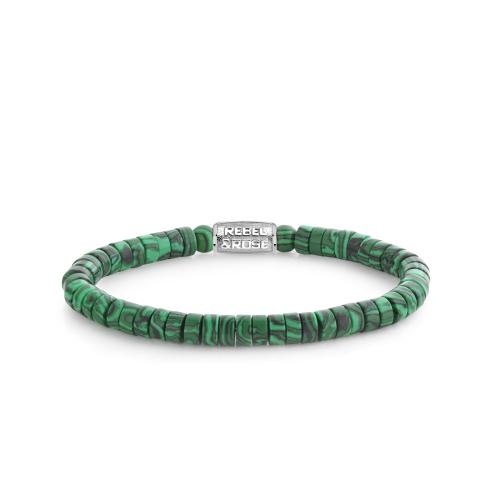 Rebel & Rose armband Slices Malachite Green RR-60093-S-L 19cm