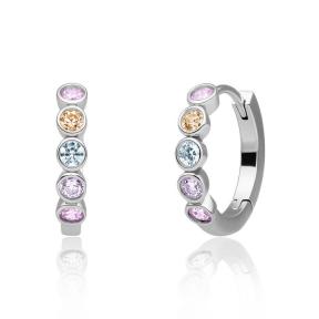 Sparkling Jewels Tube Huggies CZ Creolen Silver EAS35-MULTI