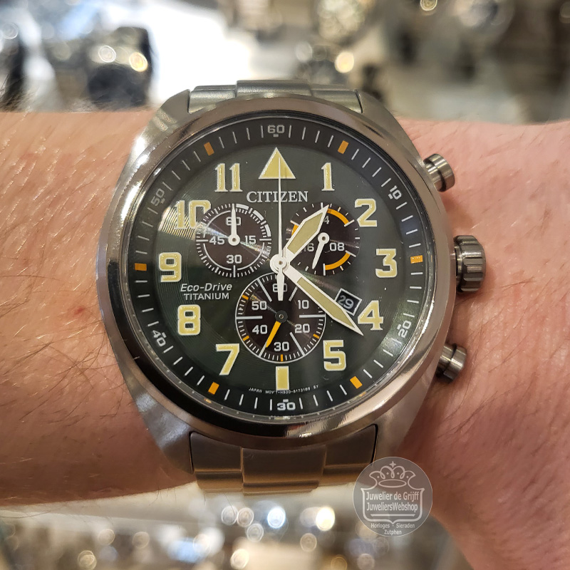 Citizen AT2480-81X horloge Eco-Drive Chrono Titanium Groen - Afbeelding 8