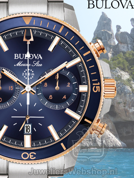 Bulova Marine Star Chronograaf Herenhorloge 98B301 Blauw - Afbeelding 3