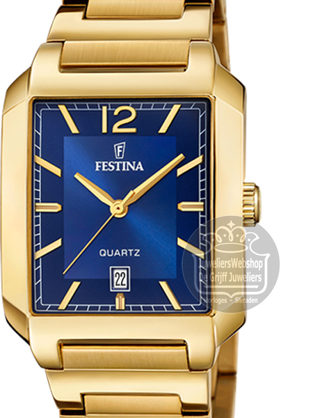 Festina F20678-3 herenhorloge On the Square Blauw Goldplated - Afbeelding 3