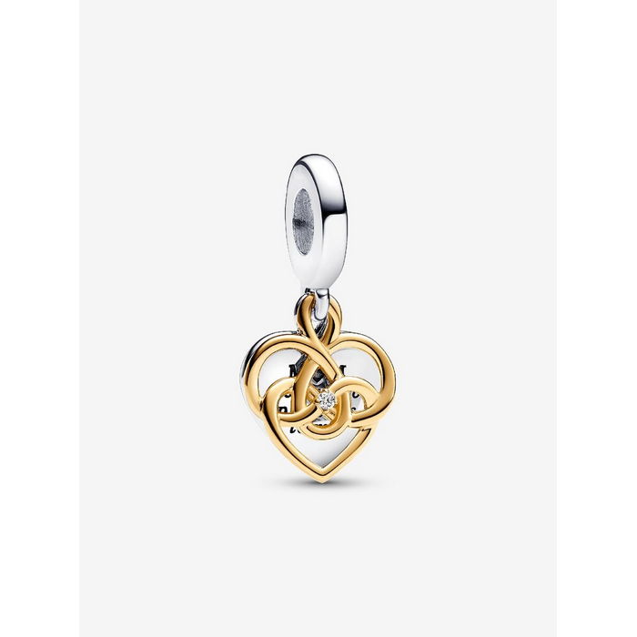 Pandora Dubbele Bedel Bicolor Moeder Charm Graveerbaar Met Lab Diamant 763237C01