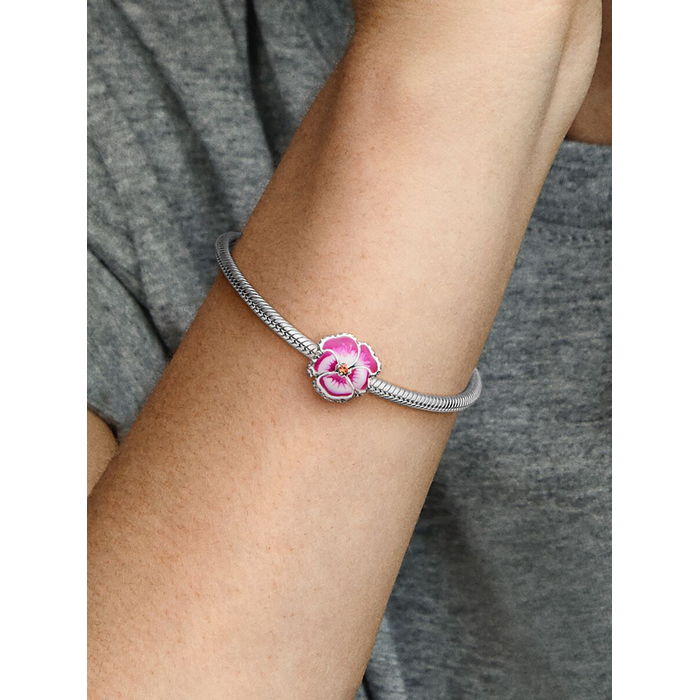 Pandora Bedel Silver Roze Viooltje Charm 790777C01 - Afbeelding 3