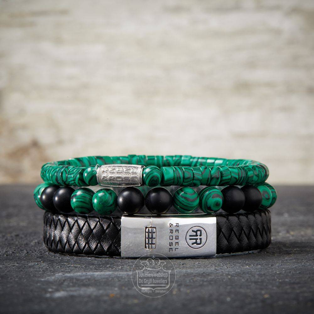 Rebel and Rose Slices Malachite Green RR-60093-S-M Armband 6mm 17,5cm - Afbeelding 3
