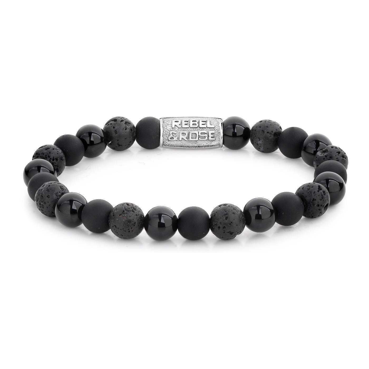 Rebel and Rose Black Rocks RR-80041-S-M Armband 8mm Zwart 17,5cm