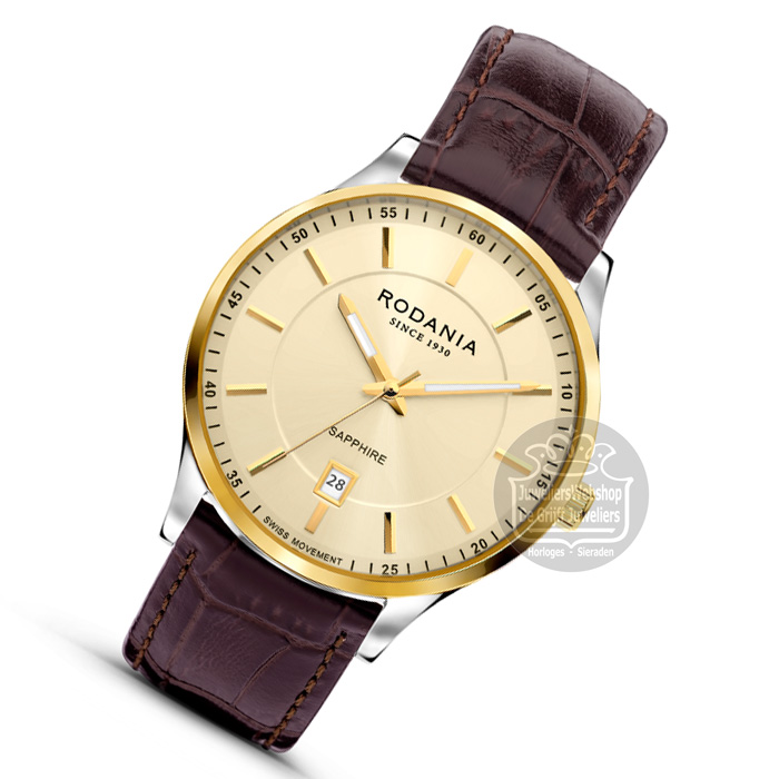 Rodania Nyon Urban 40 Herenhorloge R22078 Gold Plated Bruin - Afbeelding 3