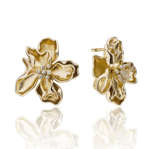 Sparkling Jewels Oorstekers Botanic Push Back Zirconia Verguld EAG46