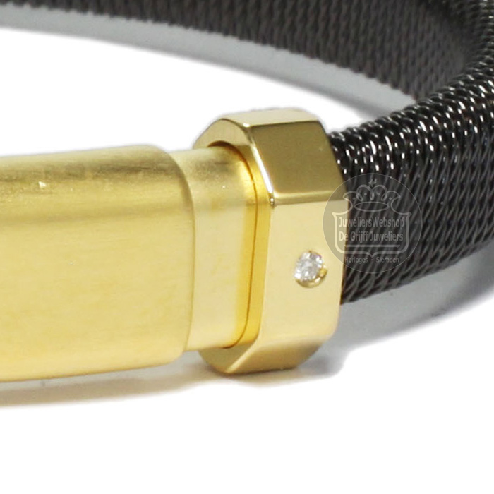 Borsari Armband Audace Zwart Staal met Diamant brSTAU55 Goldplated - Afbeelding 3