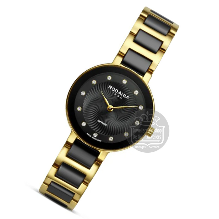 Rodania Mystery Classic Dameshorloge R85003 Goldplated Zwart Keramiek - Afbeelding 3